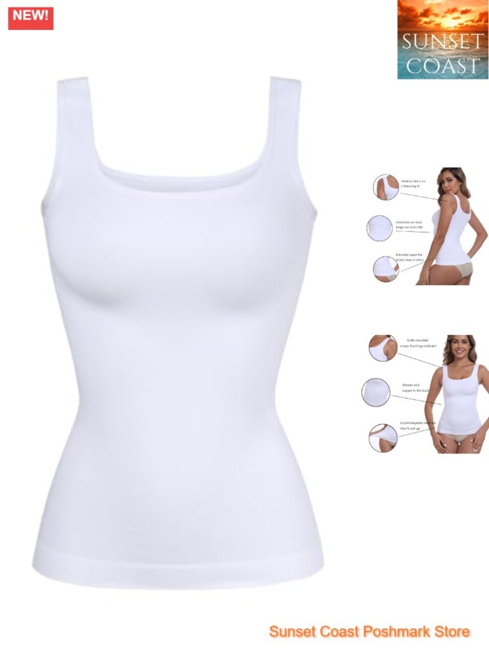 Seamless Shapewear Tank Top Square Neck Tummy Control Compression Cami